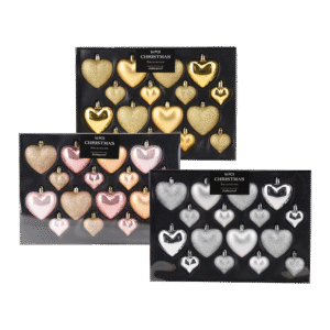 Hjerte julekugler 16 stk.